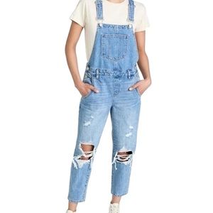 medium wash Blank NYC loosen up overall denim overalls